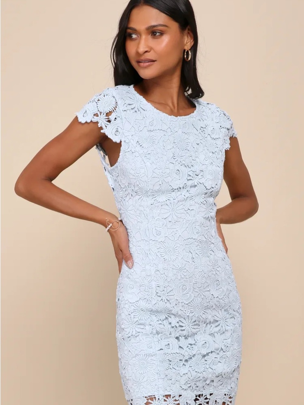 Lulu's Romance Language Light Blue Backless Lace Dress